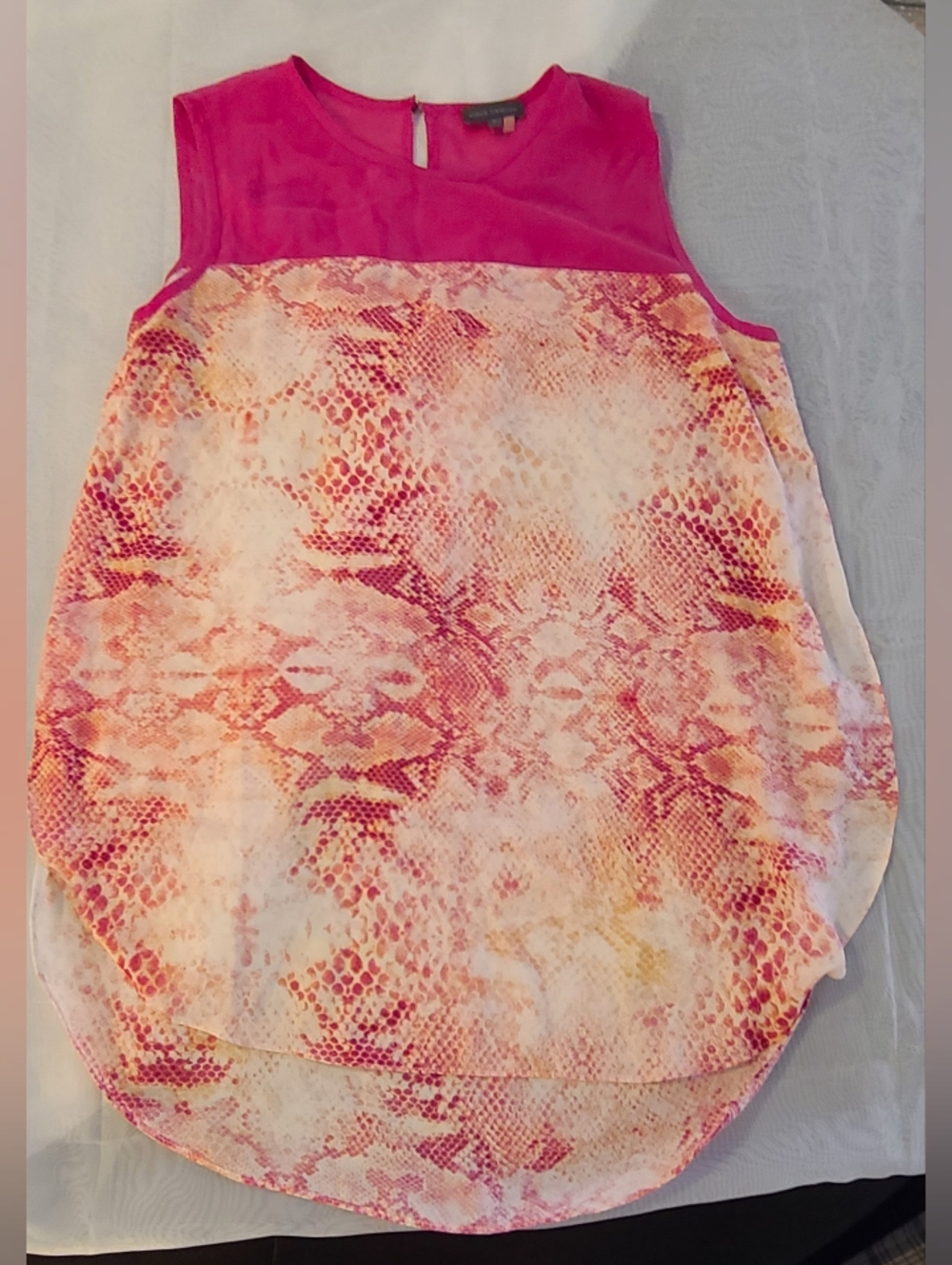 #10 -Vince Camuto Pink and White Sleeveless Sheer Panel Top, Small - Picture 2 of 8